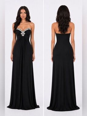 Sky Strapless Black Gown with Crystal Embellishment